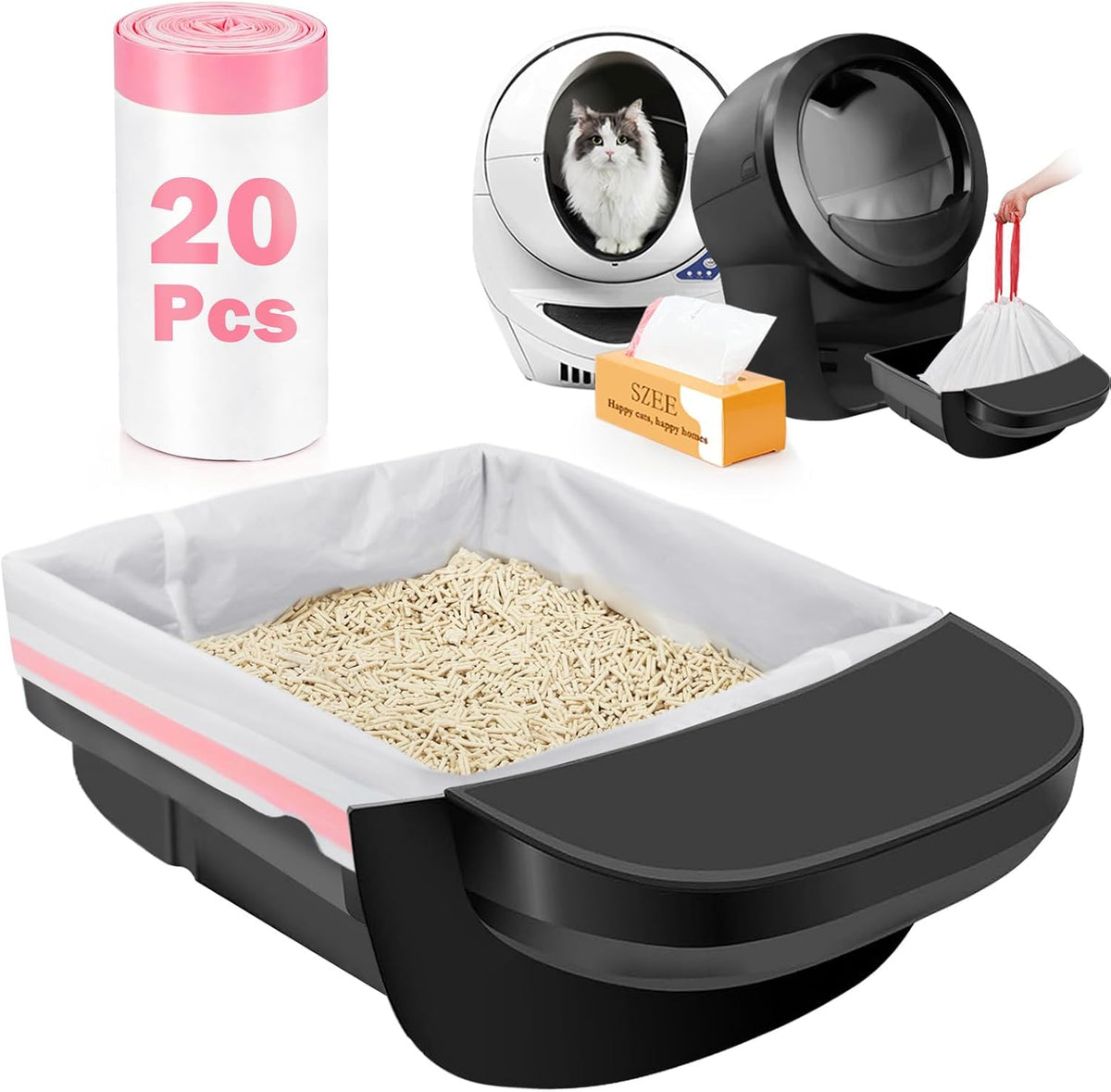 SZEE 120 Count Automatic Cat Litter Box Bags Fit for Litter Box Robot - 1 Count (Pack of 20) / 1.Standard
