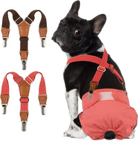 Pet Soft Dog Suspenders 2 Pieces Female Dog Diaper Suspenders - Brown & Red / XS/S