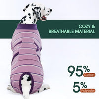 Kuoser Dog Surgery Recovery Suit for Female Male Dogs, Stripes Spay Neuter Anti-Licking Dog Onesie, Abdominal Wounds Surgical Suit Snugly Pet Collar Alternative Post Surgery Vest Bodysuit, Purple M