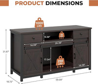 Miereirl 75-120 Gallon Fish Tank Stand with Power Outlet – Heavy Duty Aquarium Stand, Rustic Farmhouse Style, 1000 lb Capacity, Adjustable Storage & Sliding Barn Doors, Dark Brown