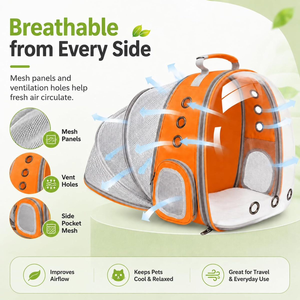 Expandable Cat Carrier Backpack with Bubble Window - Orange - image 4