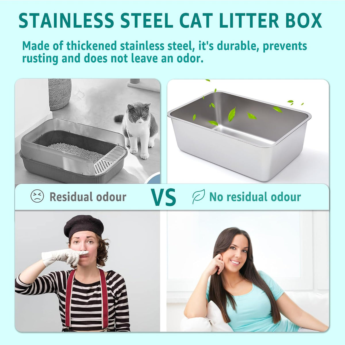 Stainless Steel Litter Box 2 Pack，Metal Litter Box - 1pack-M-4" H - image 4