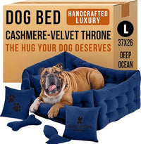 Luxury Dog Bed Chesterfield – Handcrafted Velvet Throne for Dogs | Joint Support, Calming & Temp-Regulating Comfort | Durable 5+ Years, Anti-Claw, Washable 100+ Times – L, Blue