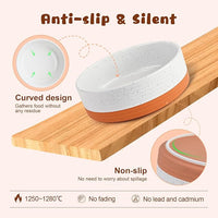SPUNKYJUNKY Ceramic Elevated Dog Bowl Set with Acacia Wood Stand for Food and Water for Large Dog (60.87 OZ, White and Reddish Brown)