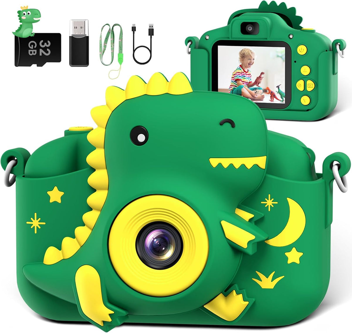 Kids Camera, Dinosaur Toddler Digital Camera for Ages 3-12 Boys Girls Childrens, Christmas Birthday