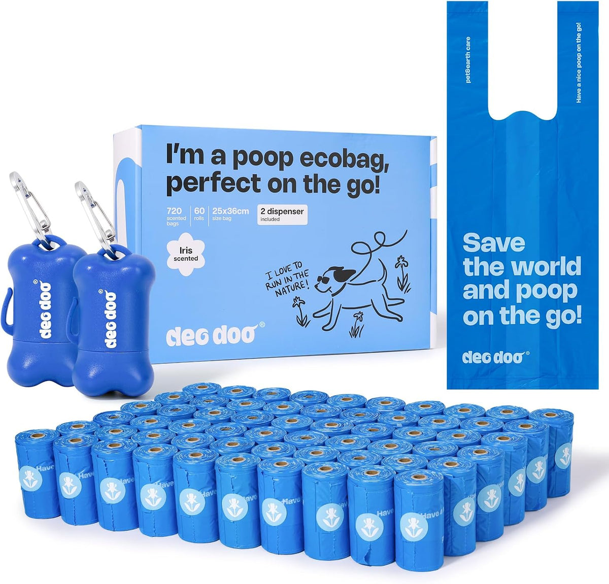 Deo Doo Dog Poop Bags with Handles & Holder, Peach Scented - Iris / 1 Count (Pack of 720)