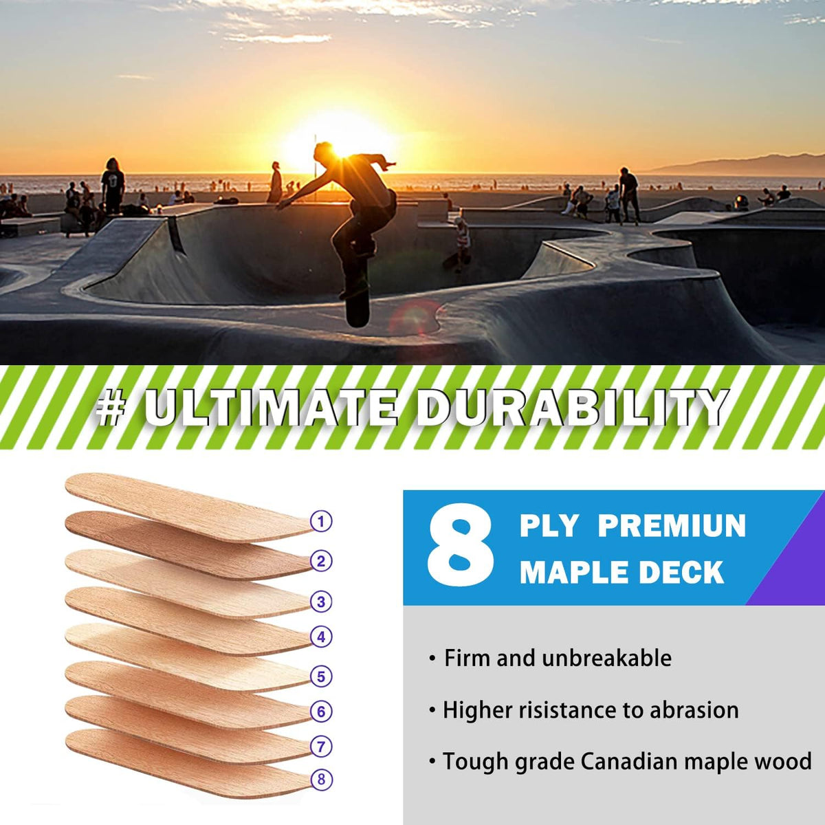 Skateboard,31 x 8 Inch Complete Skateboard, 8-Layer Maple Wood Deck Double Kick Standard - pink - image 4