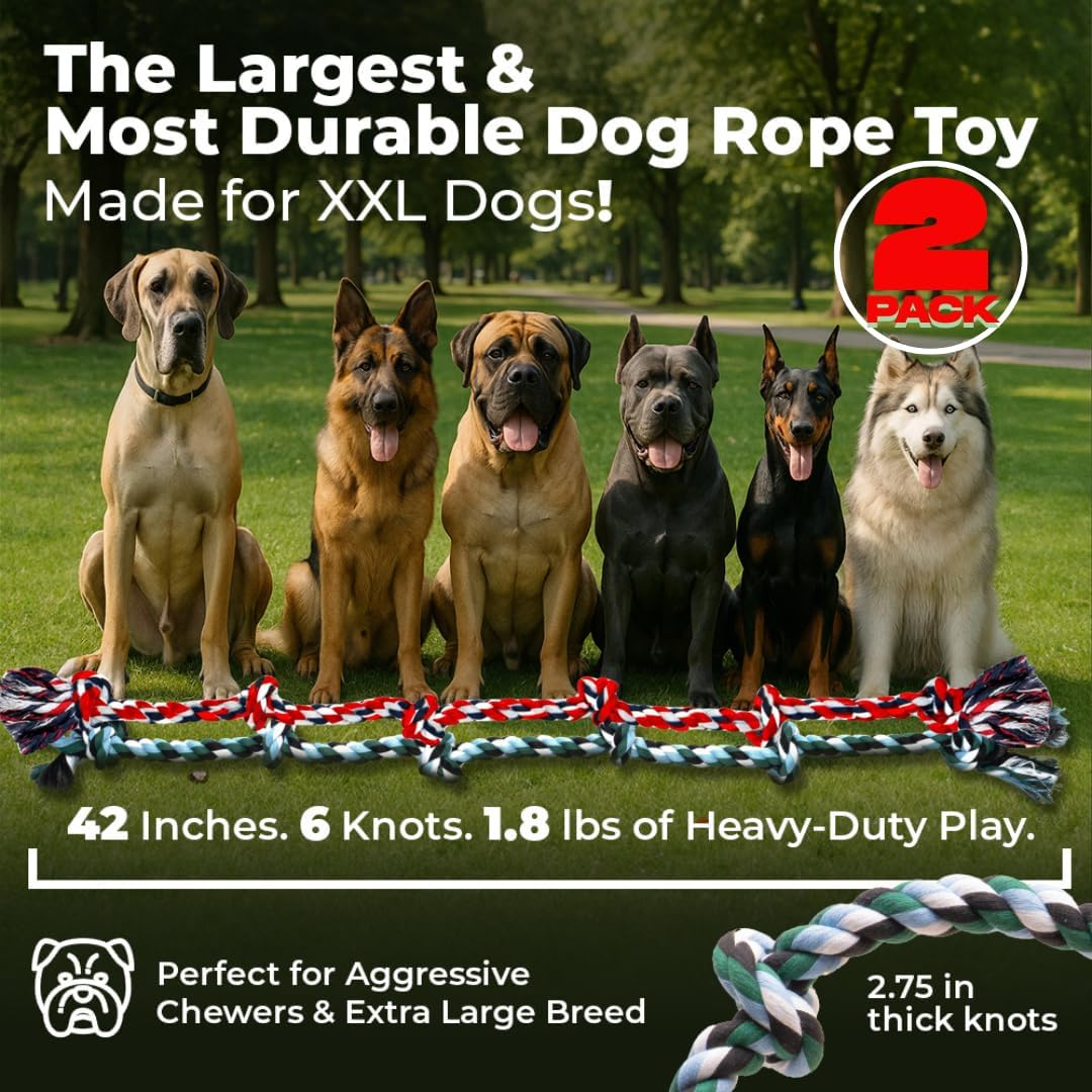 Pacific Pups Products Giant Dog Rope Toy - Green & Red / 2 Pack - image 2