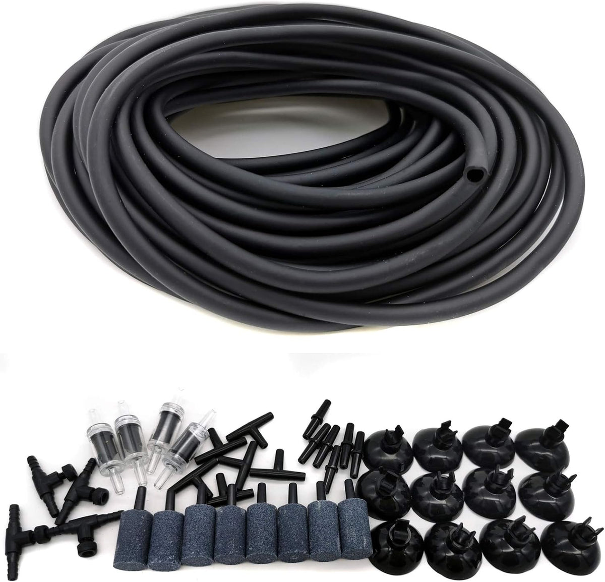 Aquarium 50 Feet Standard 3/16" Black Flexible Airline Tubing – Essentials for Fish - 50 Feet with connectors