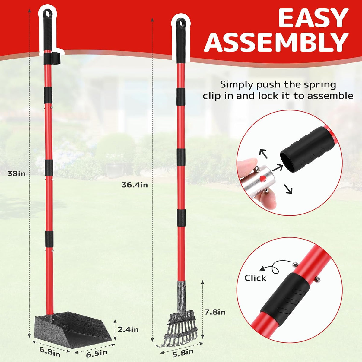Pooper Scooper for Dogs, Sturdy Stainless Steel Rake & Tray Set – Essentials for Dogs - image 3