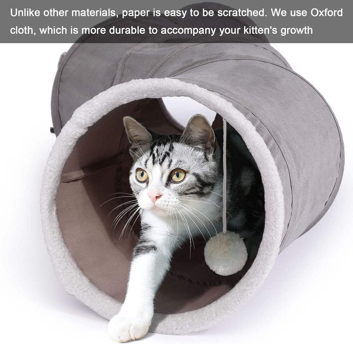 Ownpets Cactus Cat Tunnel 12" with Peek Holes for Indoor Large Cat - S-Shape (Suede Fabric) / 10 Inches in Diameter - image 2