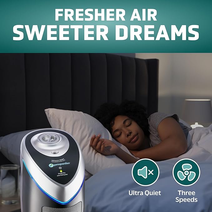 GermGuardian 4-In-1 HEPA Air Purifier for Home, Large Rooms Up To 743 Sq. Ft. with HEPA Air Filter, UV-C Light & Odor Reduction, AC4825E, 22" Tower, Gray