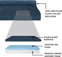 Furhaven Cooling Gel Dog Bed for Large Dogs w/ Removable Bolsters & Washable Cover, For Dogs Up to 95 lbs - Plush & Almond Print L Shaped Chaise - Blue Almonds, Jumbo/XL