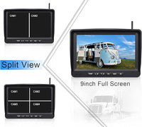 9" Wireless Backup Camera System for RV Truck Trailer Camper, 9 Inch DVR Quad Split Monitor IP69 Waterproof HD 1080P Wireless Rear Side View Cameras, Stable Signal Observation System - B904