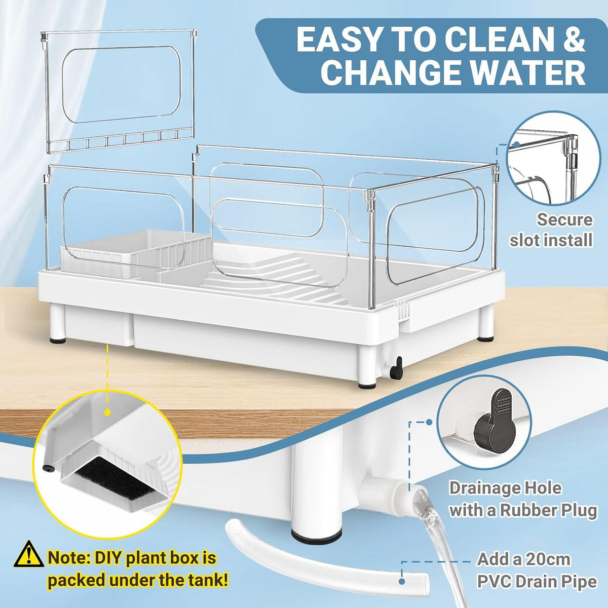 GOZILLA small turtle tank kit in white acrylic with adjustable lamp, filter and decorations - view 3