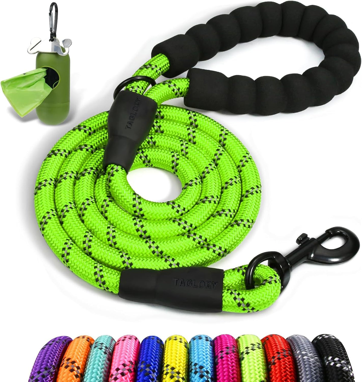 Taglory Rope Dog Leash for Medium Large Dogs - 1/2" x 5 FT (20~120 lbs.) / Green