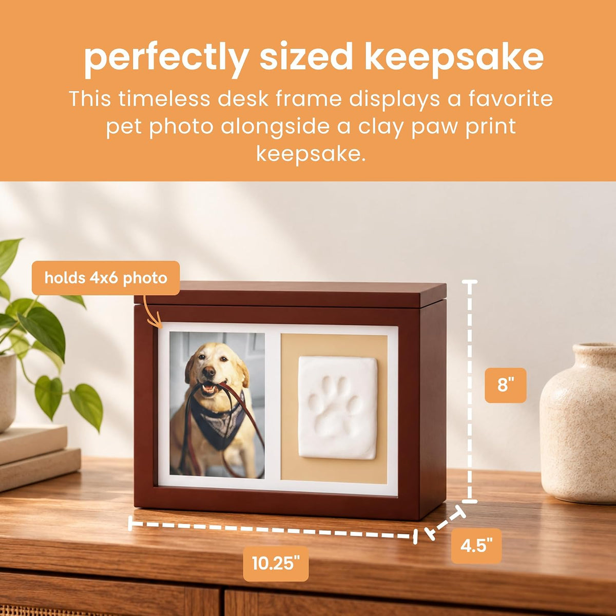 Pearhead Pet Ceramic Forever in Our Hearts Urn, Pet Memorial - Espresso Clay Pawprint Urn - image 3