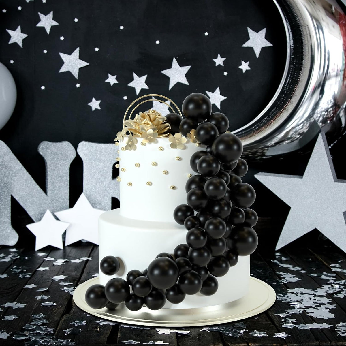 48 Pcs Balls Cake Topper Decorations Balloon Cupcake Toppers Foam - B03-black - image 3