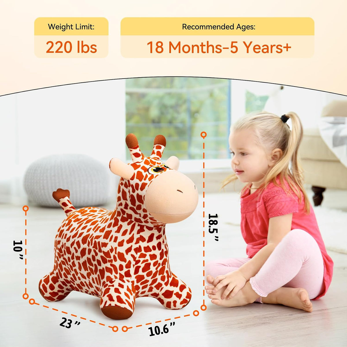 VangeBow inflatable plush giraffe animal hopper with four-legged base - view 7
