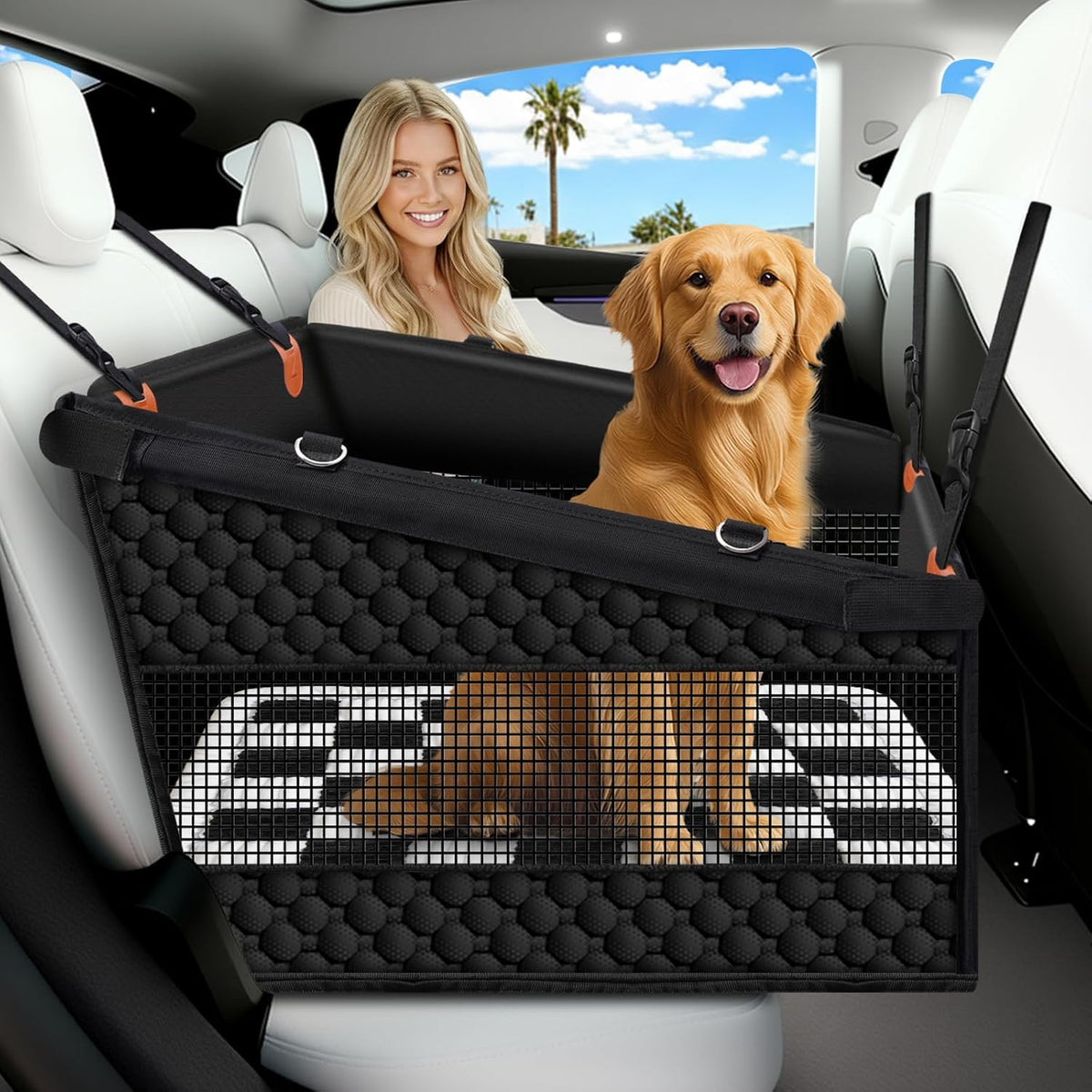 Large Dog Car Seat Half Back Seat Extender with Hard Bottom – Essentials for Dogs - Checkered / Large