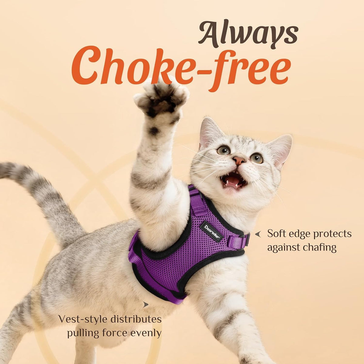 Cat Harness and Leash Set, Adjustable and Escape Proof - Purple / M - image 2