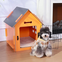 Dog House Indoor for Small Dogs or Cats, Cozy Wooden Design, Small Indoor Bed House, with Air Vents and Elevated Floor Warm Dog Cave (Orange)