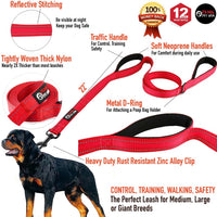 Dog Leash 6ft Long, Traffic Padded Two Handle, Heavy Duty - 6FT / Red - image 2