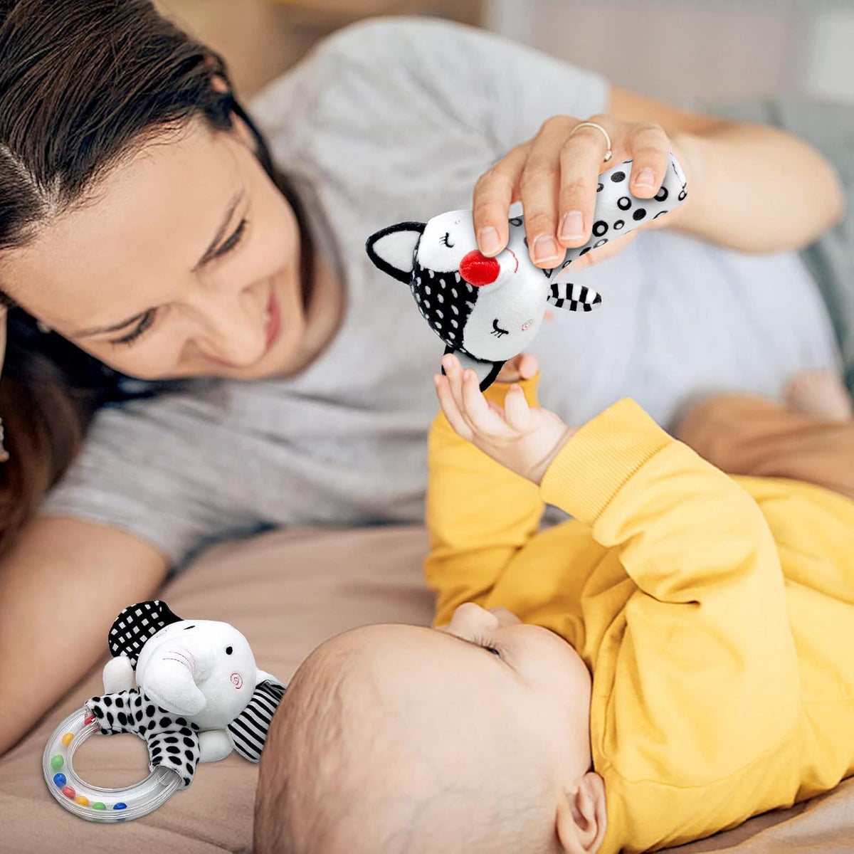 XIXILAND Baby Rattles 0-6 Months Newborn Toys Infant Toys 0-3 Months - Black&white-4 - image 4