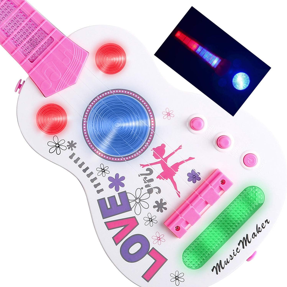 M SANMERSEN kids electric guitar toy with 4 strings, LED lights and shoulder strap - view 3