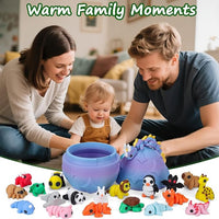 Mini 3D Printed Animals with Dragon Eggs Set, 3D Printed Fidget Toys, Small Articulated Animal Figures Pocket Pets Bulk, Desk Ornament Party Favors (Animal Family)