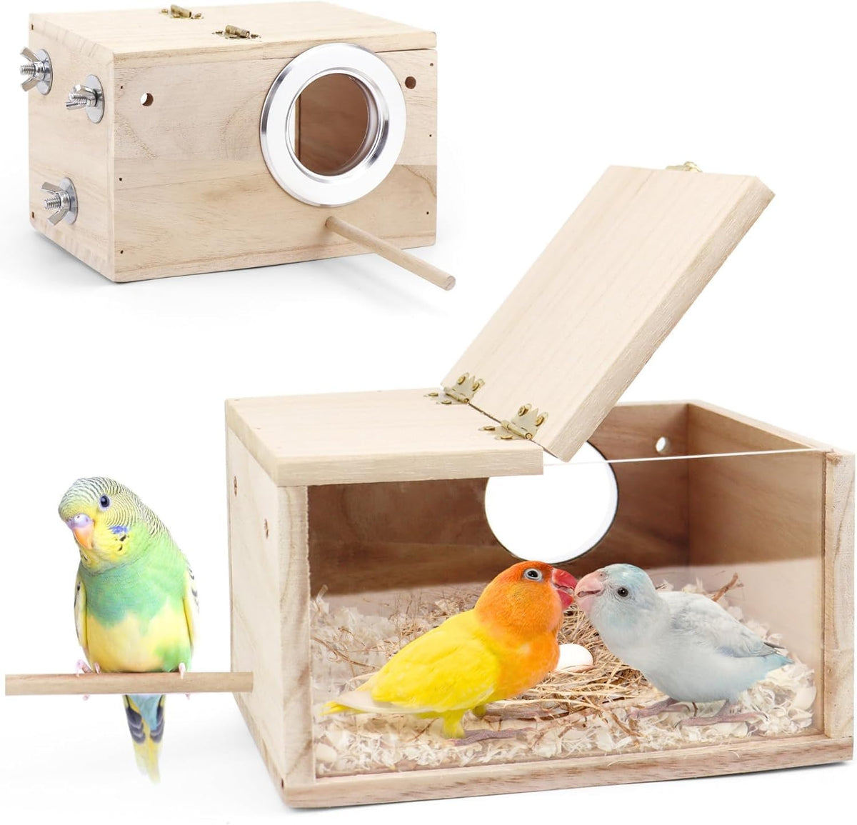 Parakeet Nesting Box, Visual Wooden Bird Nest Breeding Box