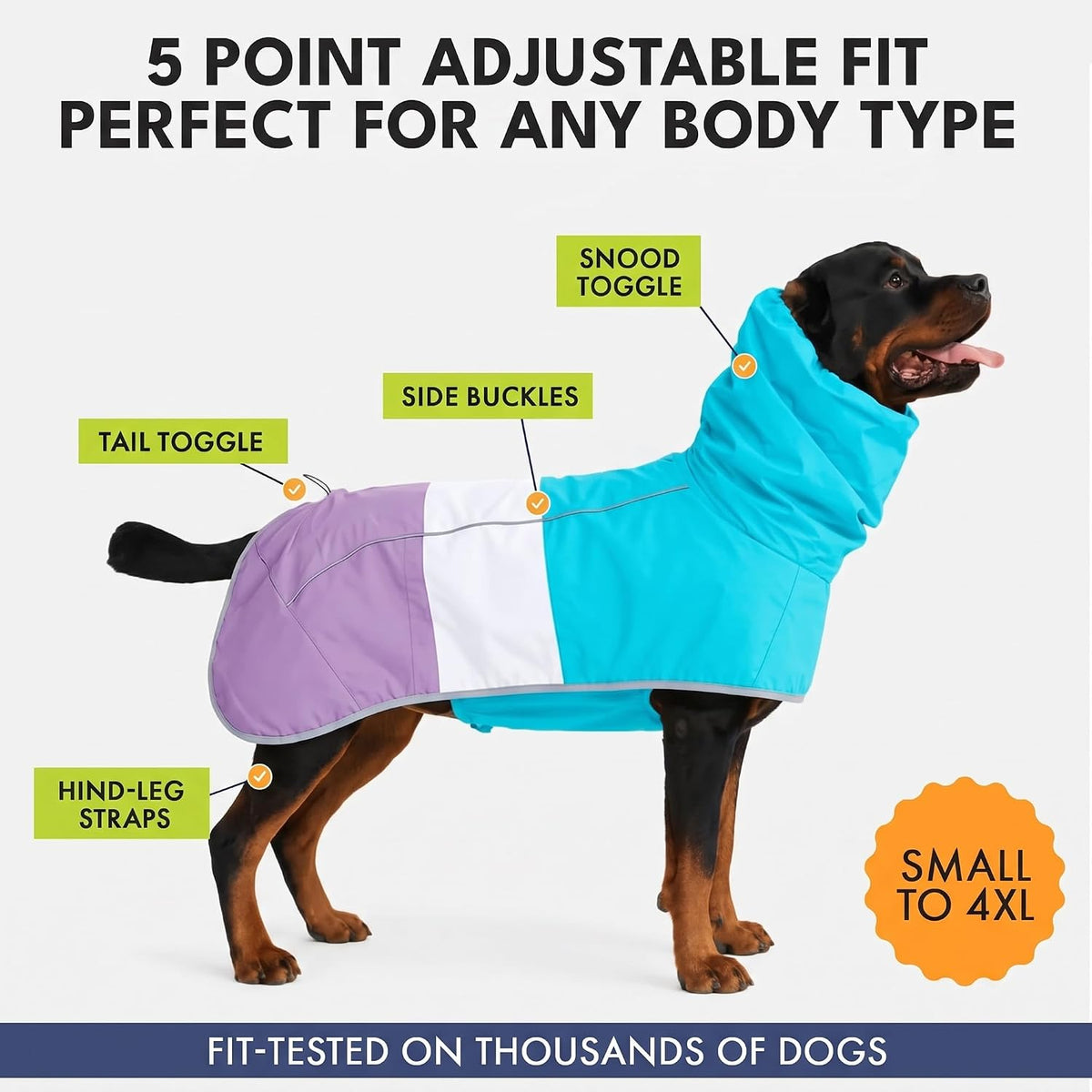 Spark Paws Dog Raincoat, Waterproof Rain Jacket w/Hood - Aqua White Purple / Medium - image 3