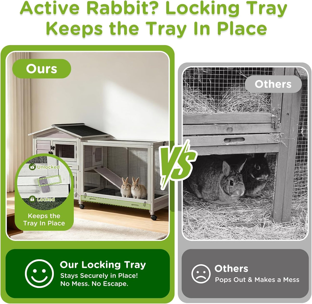 GUTINNEEN 2-Story Rabbit Hutch with Chew-Proof Full Metal Frame - Grey - image 3