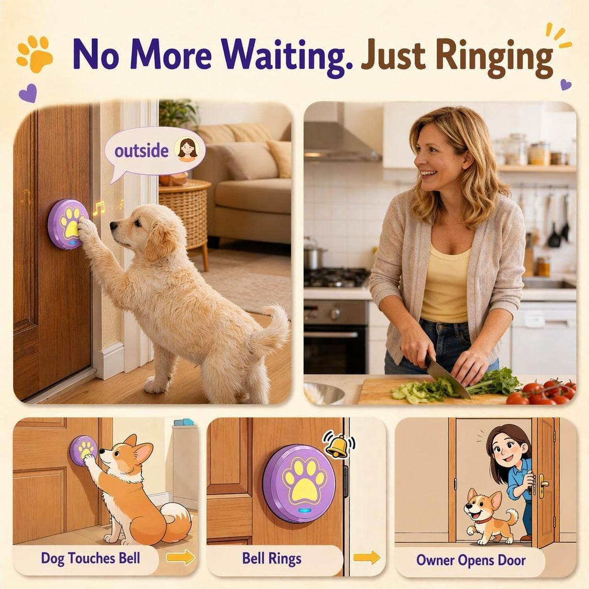Dog Training Bells for Door - 1 Purple-yellow Button - image 3
