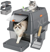 XL Enclosed Stainless Steel Litter Box with Lid - Dark Gray