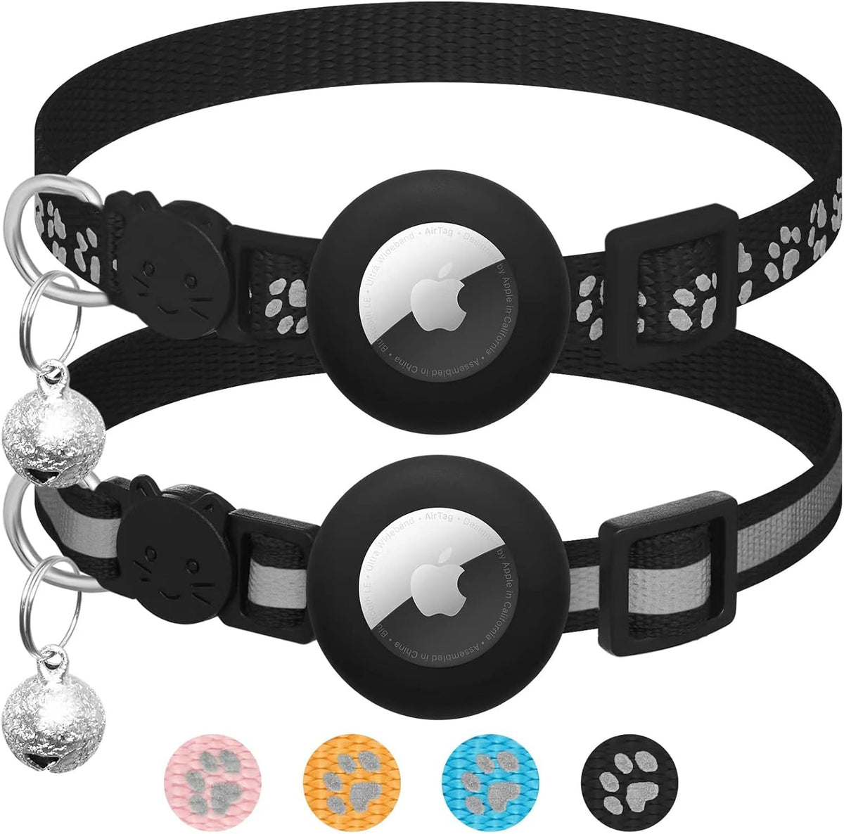 2 Pack Airtag Cat Collar Breakaway with Bell - Black