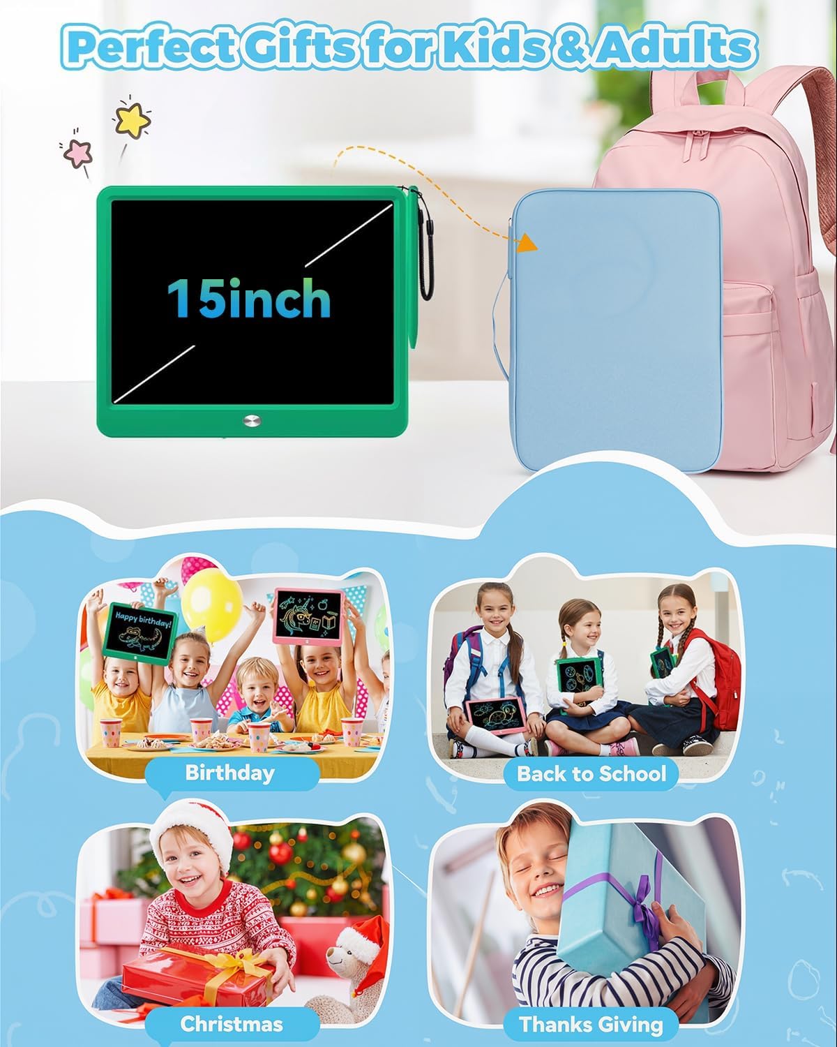 KOKODI 12 Inch LCD Writing Tablet with Anti-Lost Stylus - Green / 15 inch - image 4