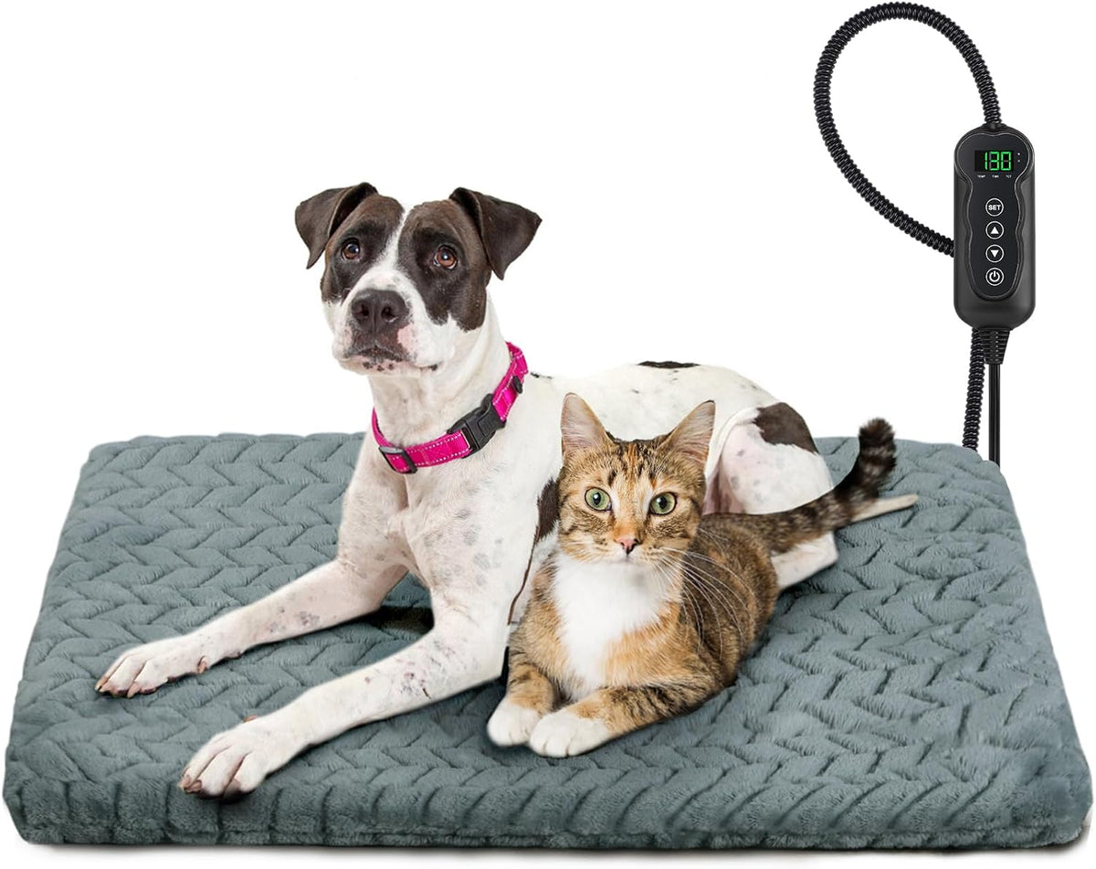Heated Cat Bed, Waterproof Cat Heating Pad with Timer Temperature Adjustable, Indoor Heated - Grey / Medium(28"x20")