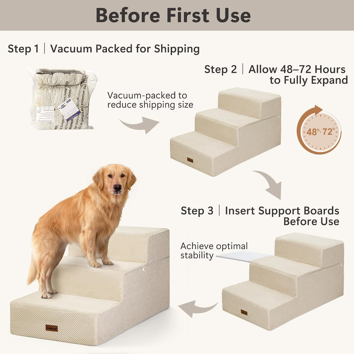 Dog Stairs for Large Dogs 18" H - Beige / 3-Step 18" H - image 3