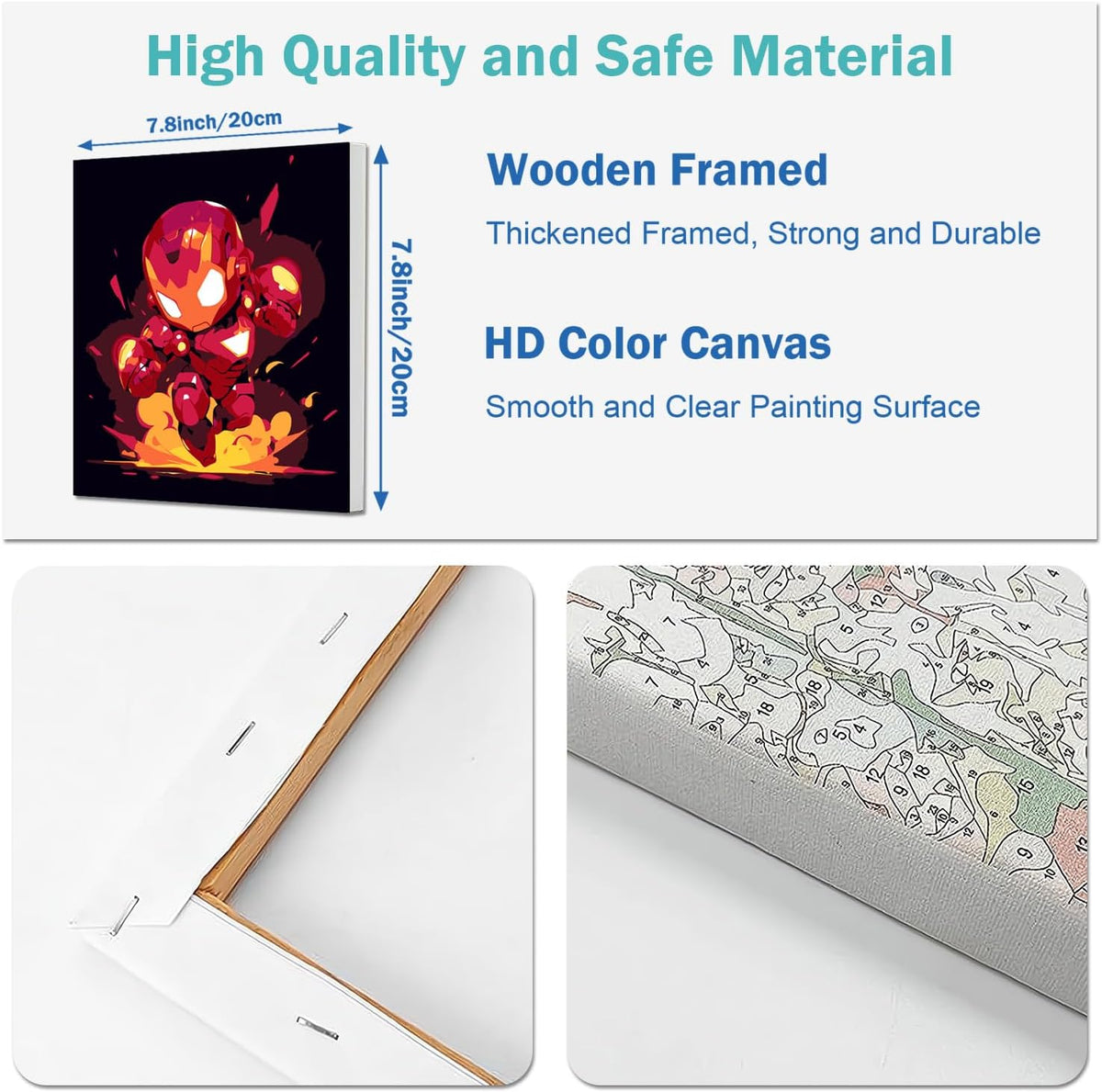 AILIBUT 4 pack paint by numbers kit for kids with framed 8x8 inch canvases - view 5