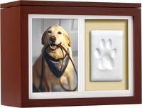 Pearhead Pet Ceramic Forever in Our Hearts Urn, Pet Memorial - Espresso Clay Pawprint Urn