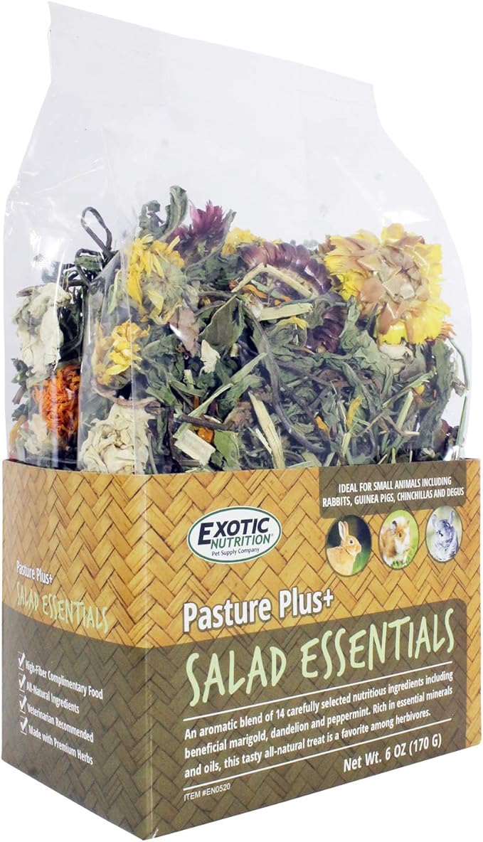 Pasture Plus+ Salad Essentials - Healthy Natural High-Fiber Dried Flower & Herb Treat - Squirrels, Guinea Pigs, Rabbits, Chinchillas, Prairie Dogs, Degus, Hamsters, Gerbils & Other Small Pets