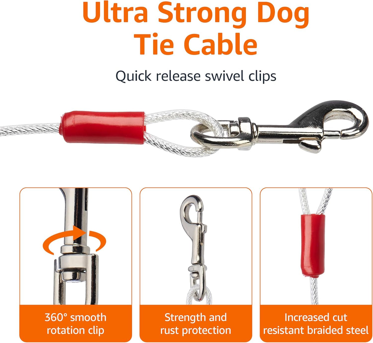 Amazon Basics Rust-Free Steel Wire Tie-Out Cable for Large Dogs up - White / 25 Feet (Pack of 2) - image 2