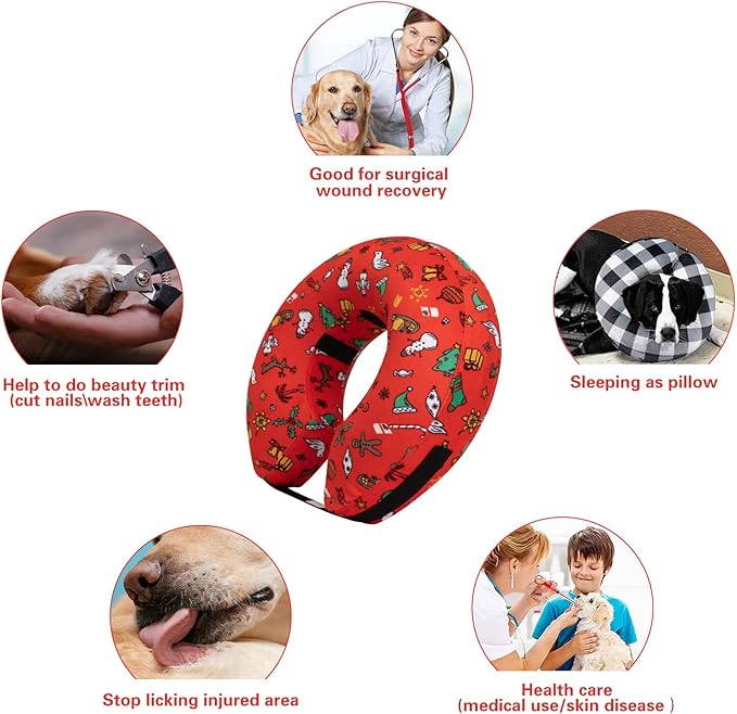 CuteBone Inflatable Dog Donut Collar with Removable Soft Fleece Covers for Small/Medium/Large Dogs and Cats After Surgery GWB07M