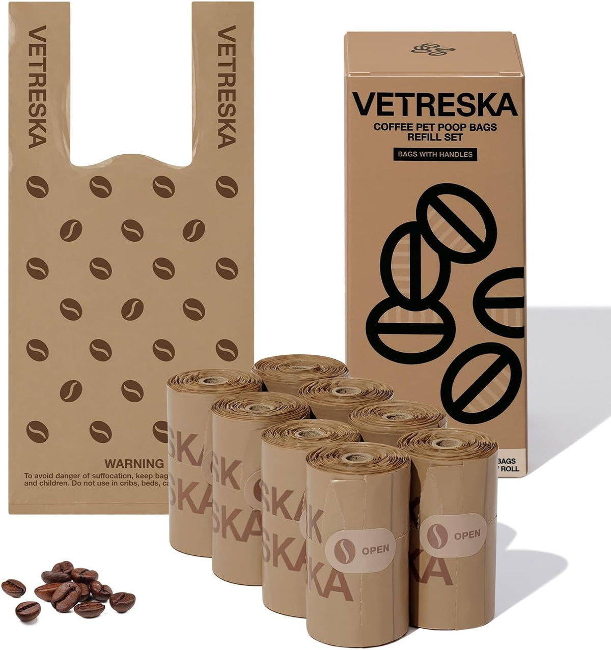 VETRESKA Dog Poop Bags with Handles 240 Count - Coffee / 1 Count (Pack of 120)