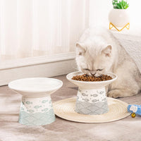 6.5 Inch Extra Wide Ceramic Elevated Cat Bowls - Black & Green Fish - image 2