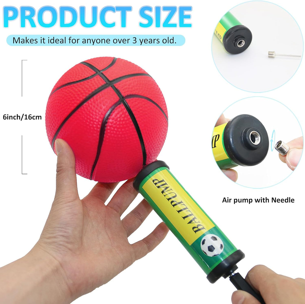 Oleitodh mini basketball set of 40 inflatable 6 inch PVC balls in mixed colors with hand pump - view 4