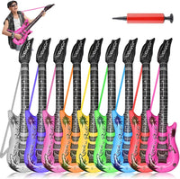 QIQU inflatable guitars with rope straps in red, pink, orange, yellow, green, blue and purple