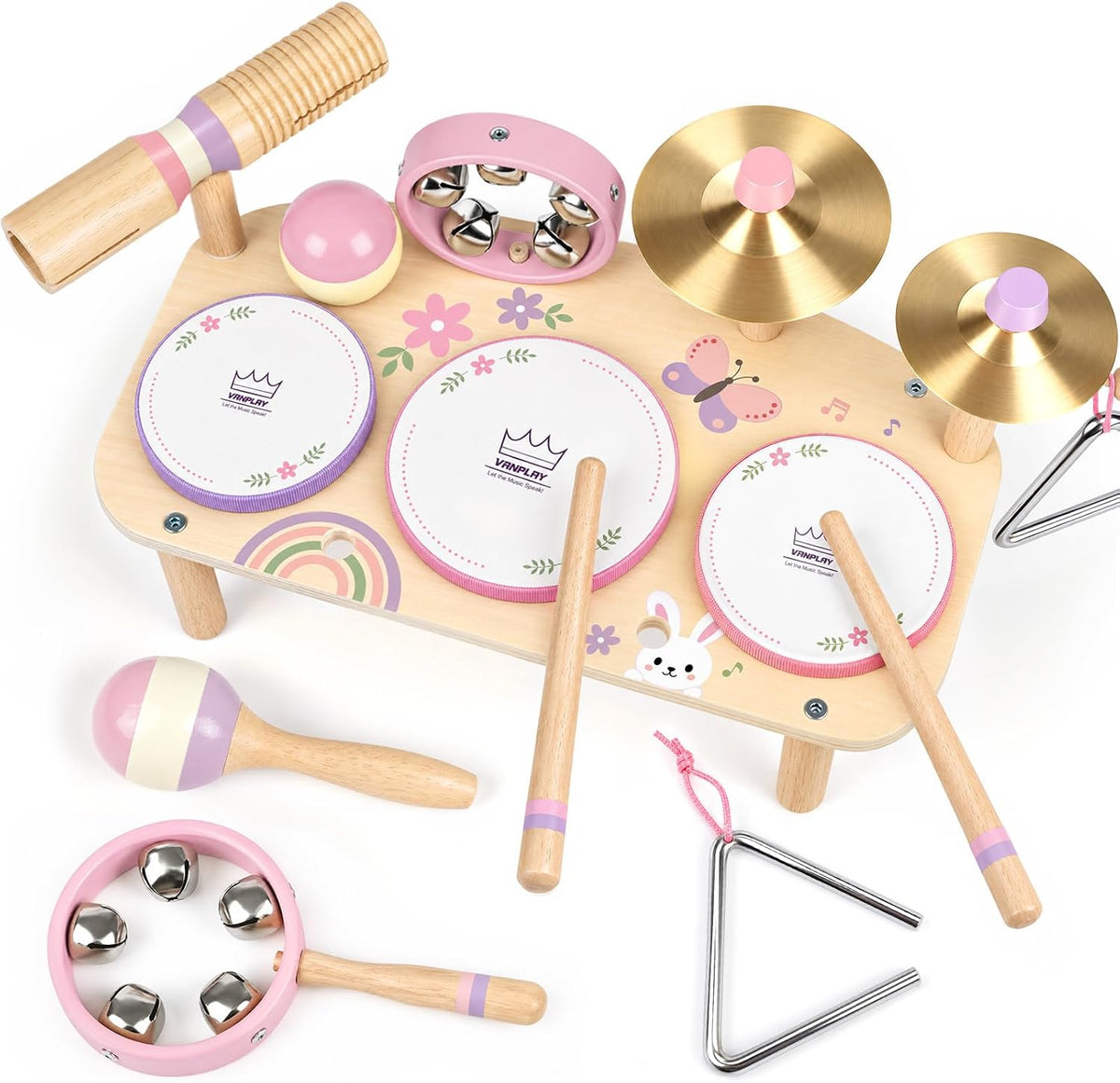 Vanplay Kids Drum Set, Montessori Toys for 2 3 Year Old Boy Girl Gifts – Fun for Kids & Family - Pink,purple