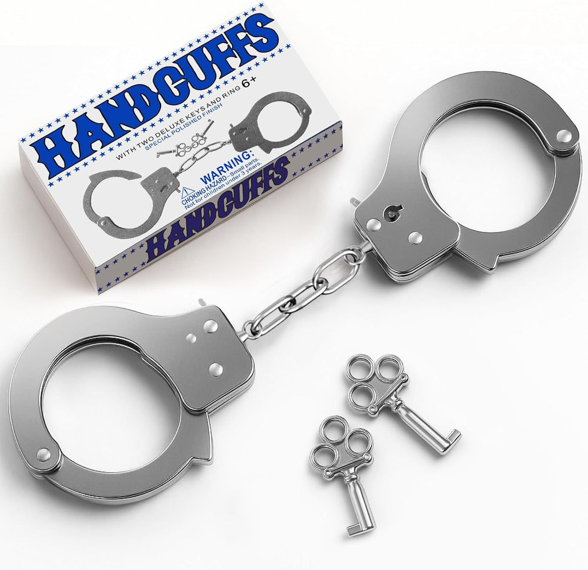 AUYYOSK silver metal toy handcuffs for kids with two keys - view 2